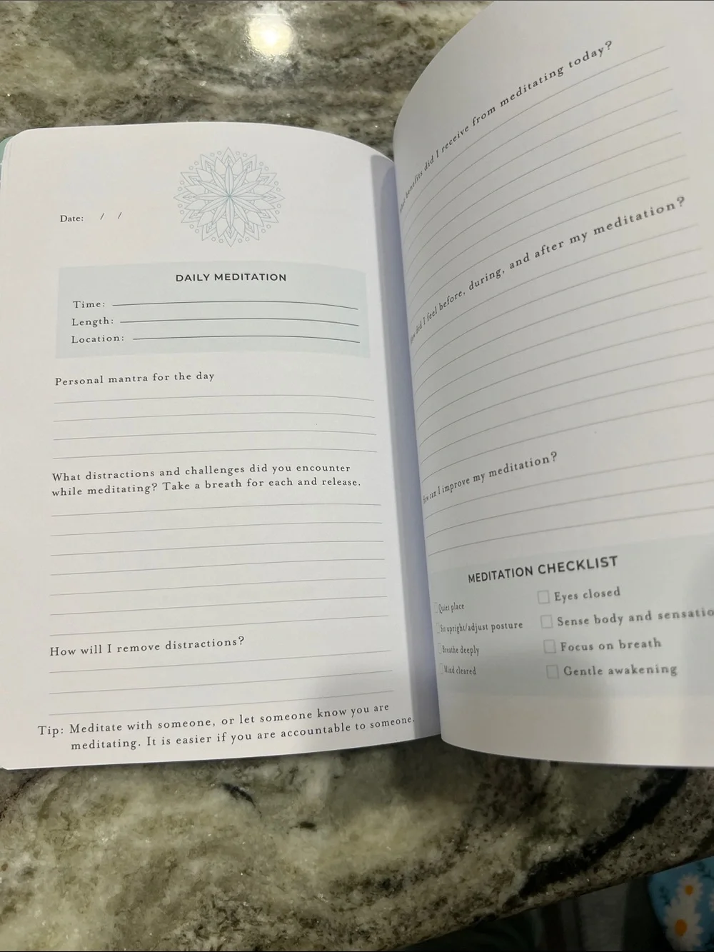 Meditation Journal - Light Aqua Guided Wellness Notebook